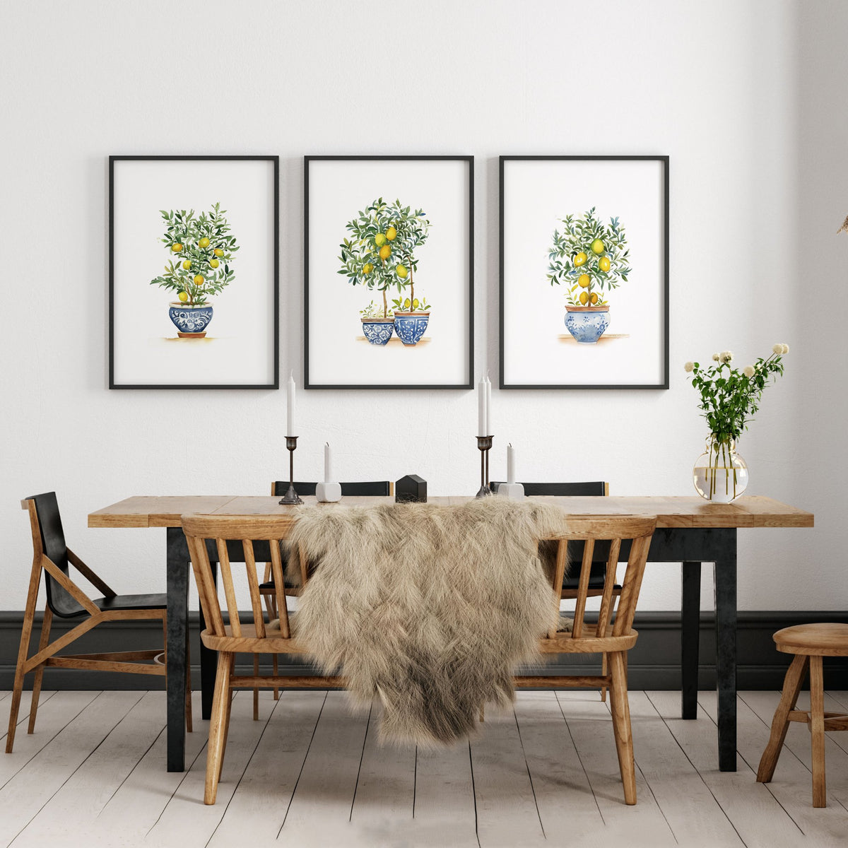 Green Wall wall art French Country Lemon Tree Watercolour Art displayed on a wall in a styled room — view 3