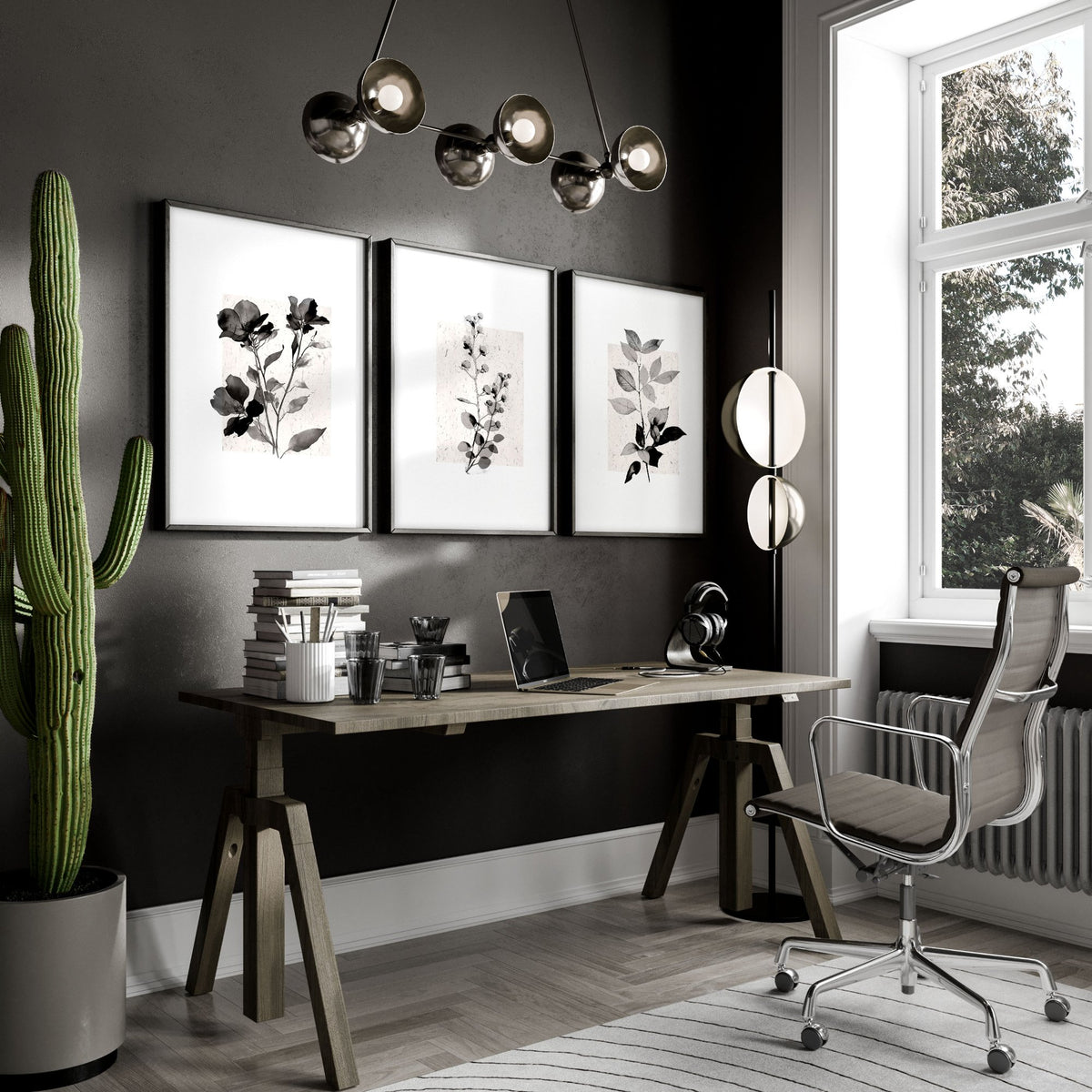 Grey Wall Hanging French Country Botanical Floral & Leaf Art wall art displayed on a wall in a styled room — view 4