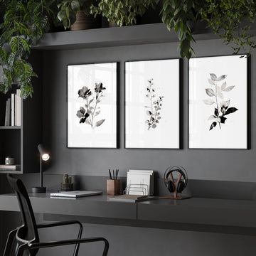 Grey Wall Hanging French Country Botanical Floral & Leaf Art wall art displayed on a wall in a styled room — view 5