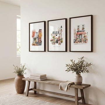 Hallway Wall Art Ideas New York Autumn Watercolour Travel wall art | "Autumn in New York" displayed on a wall in a styled room