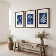 Hallway Wall Art Indigo Cyanotype Botanical wall art displayed on a wall in a styled room