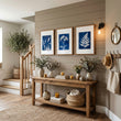 Hallway Wall Art Indigo Cyanotype Botanical wall art displayed on a wall in a styled room — view 7