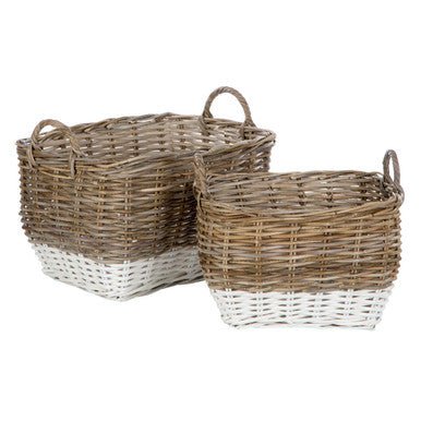 Hampstead Set of Two Natural Rattan Rectangle Storage Baskets