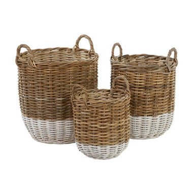 Hampstead Set of Two Natural Rattan Round Storage Baskets