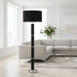 Hanah Black Snake Leather Effect Floor Lamp with Chrome Base and Black Shade