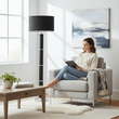 Hanah Black Snake Leather Effect Floor Lamp with Chrome Base and Black Shade