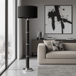Hanah Black Snake Leather Effect Floor Lamp with Chrome Base and Black Shade