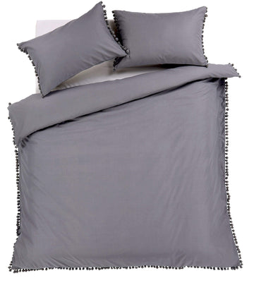 Hand Stitched Pom Pom Cotton Rich Duvet Set Durable Elegant Bedding in Multiple Sizes and Colours Perfect for Master Suites and Guest Rooms