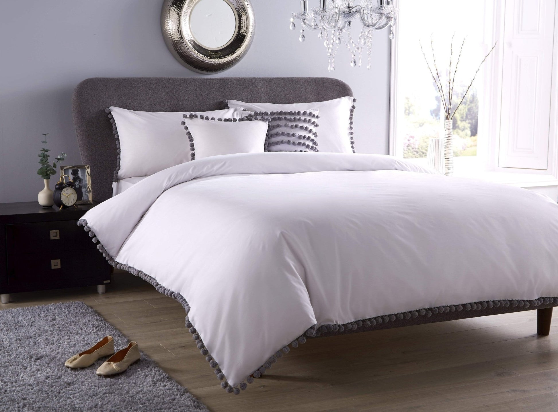 Hand Stitched Pom Pom Cotton Rich Duvet Set Durable Elegant Bedding in Multiple Sizes and Colours Perfect for Master Suites and Guest Rooms