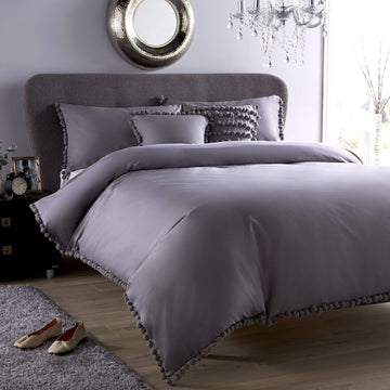 Hand Stitched Pom Pom Cotton Rich Duvet Set Durable Elegant Bedding in Multiple Sizes and Colours Perfect for Master Suites and Guest Rooms