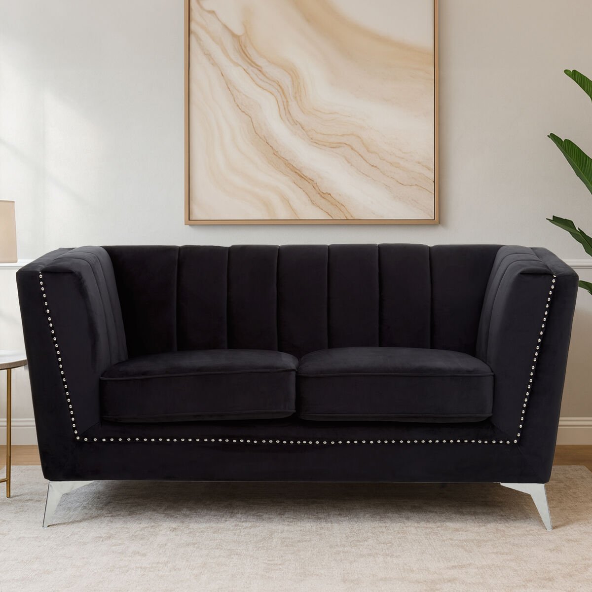 Hansa Two Seat Black Velvet Sofa