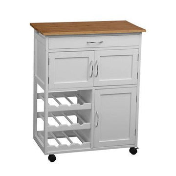 Harlow White And Bamboo Top Kitchen Trolley