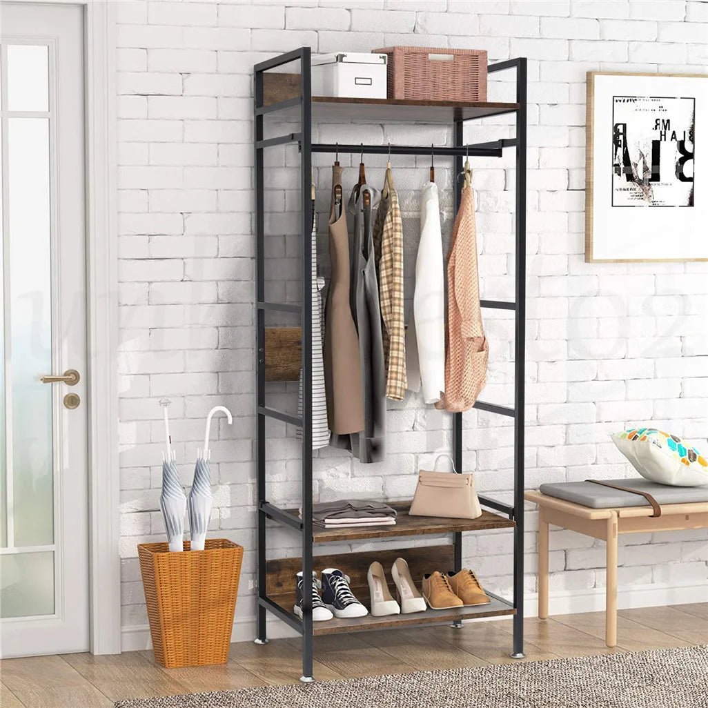 Heavy Duty Garment Rack, Wardrobe Storage Rack, Hall Tree Clothes Rack, Adjustable Shelves, Portable Organizer