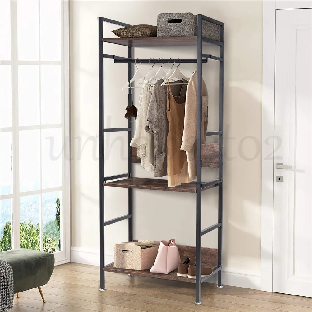 Heavy Duty Garment Rack, Wardrobe Storage Rack, Hall Tree Clothes Rack, Adjustable Shelves, Portable Organizer