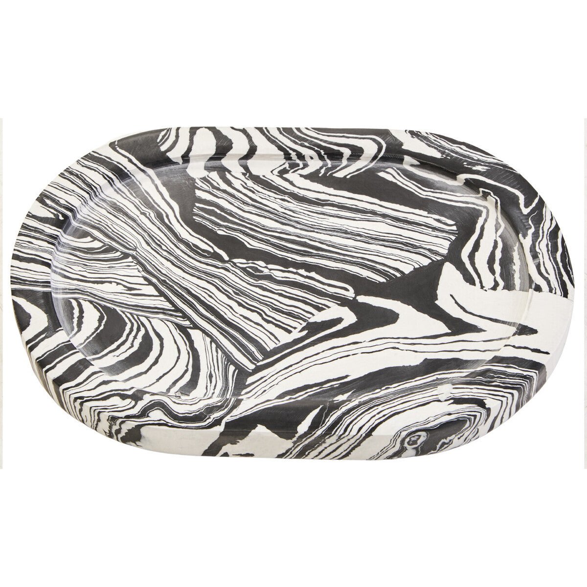 Helsa Black And White Oval Marble Tray