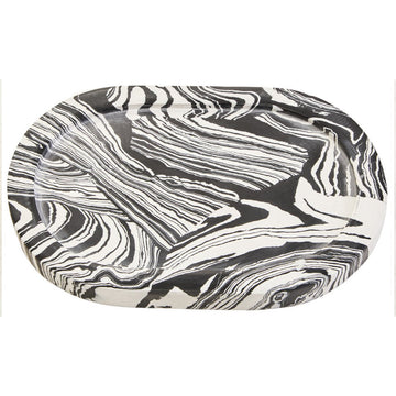 Helsa Black And White Oval Marble Tray