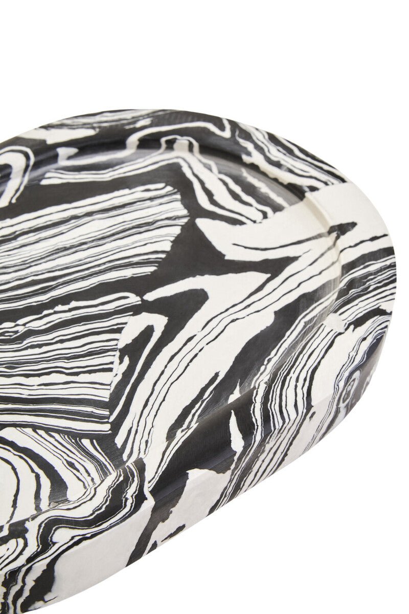 Helsa Black And White Oval Marble Tray