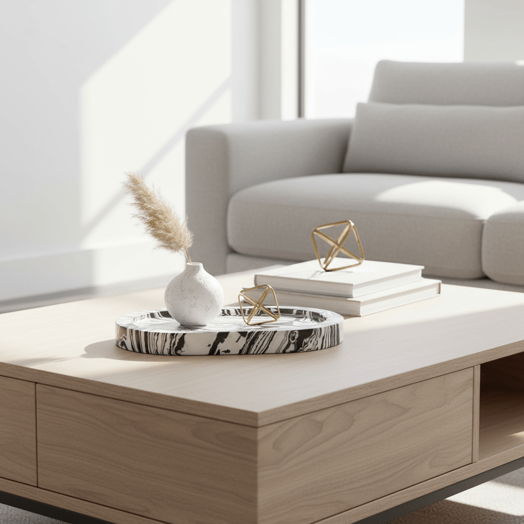 Helsa Black And White Oval Marble Tray
