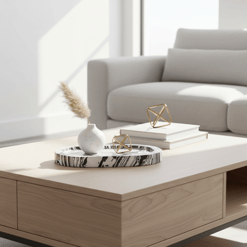 Helsa Black And White Oval Marble Tray