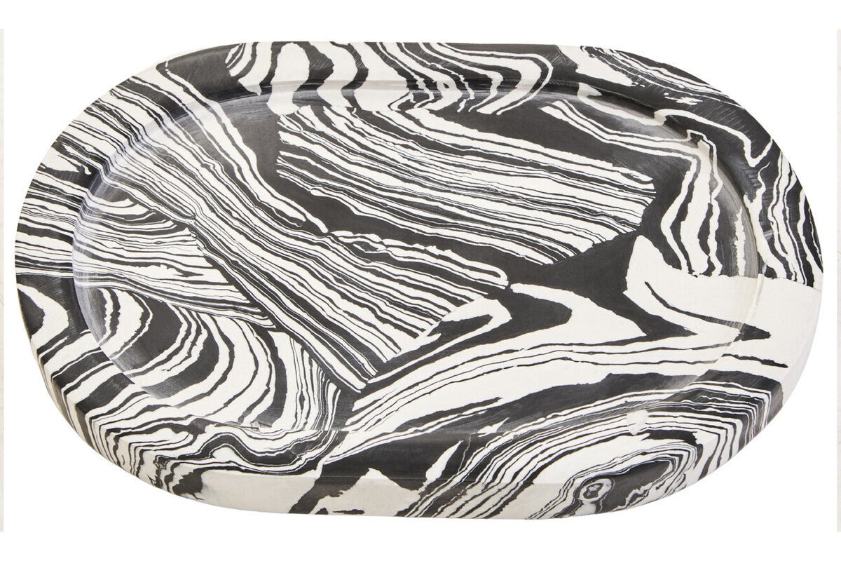 Helsa Black And White Oval Marble Tray