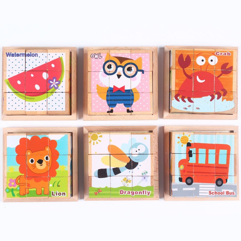 High - grade Six - face Picture Wooden Jigsaw 3D Puzzle Toys Children's Early Educational Toy Cube Jigsaw Puzzle Baby Kids Gifts