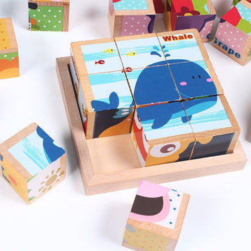 High - grade Six - face Picture Wooden Jigsaw 3D Puzzle Toys Children's Early Educational Toy Cube Jigsaw Puzzle Baby Kids Gifts