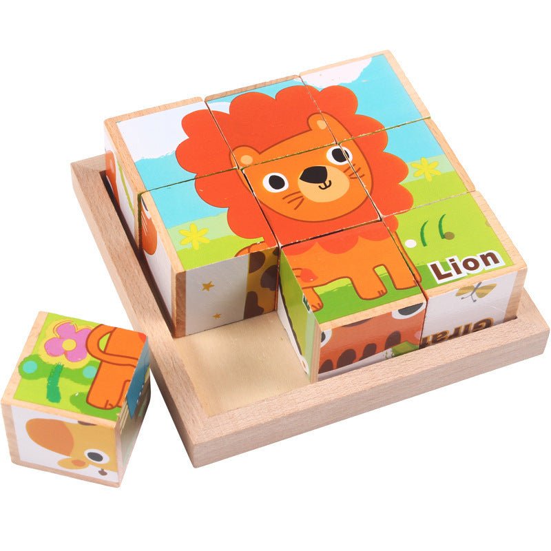 High - grade Six - face Picture Wooden Jigsaw 3D Puzzle Toys Children's Early Educational Toy Cube Jigsaw Puzzle Baby Kids Gifts