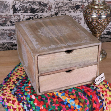 Hijla A4 Wooden Box Filing 2 Drawers Mandala Design