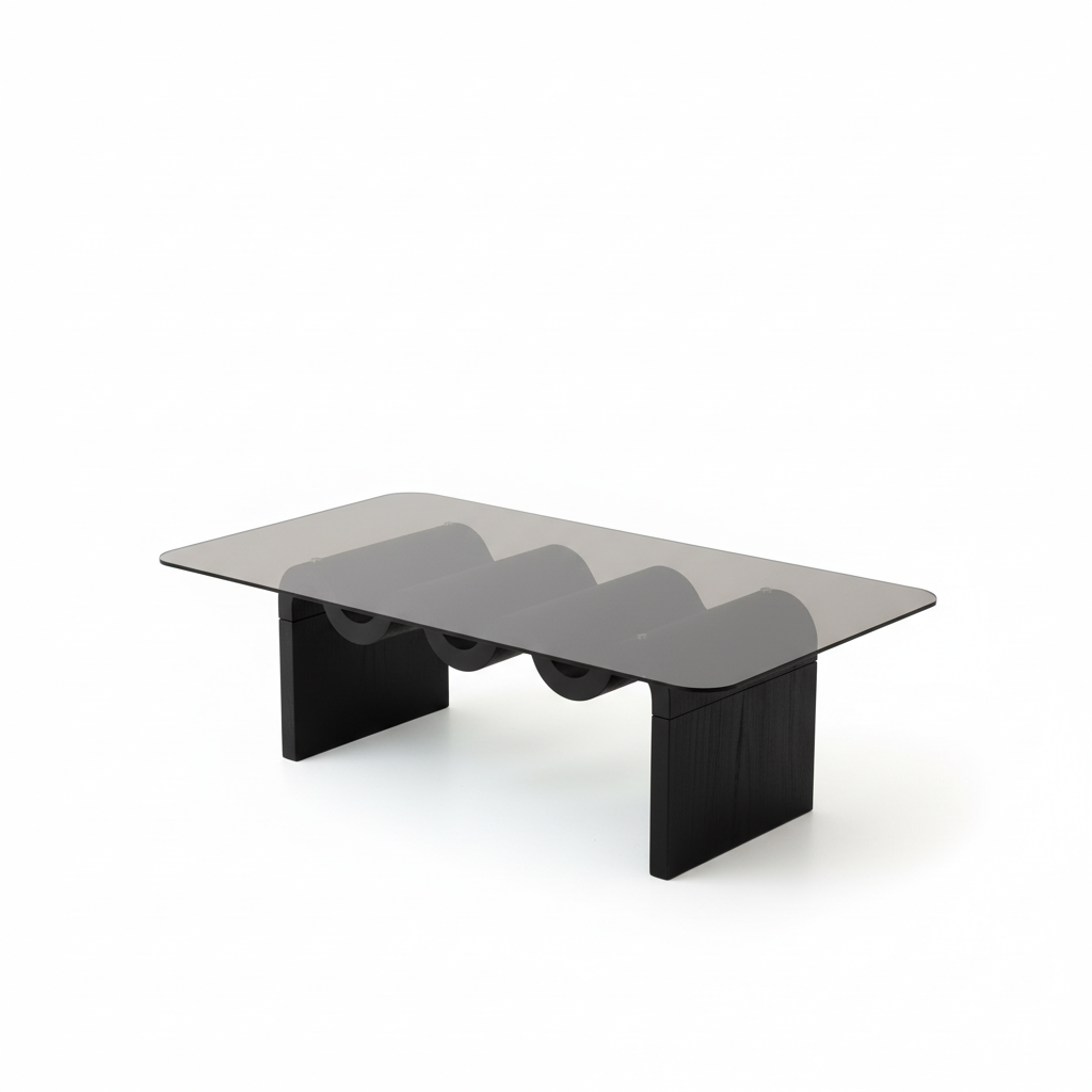 Hiroshi Square Glass Coffee Table, Glass Top