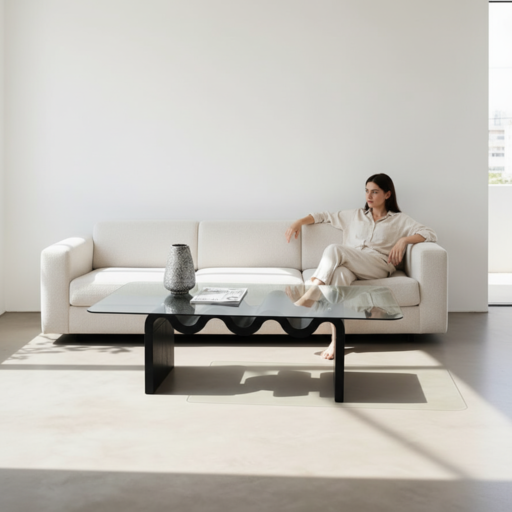 Hiroshi Square Glass Coffee Table, Glass Top