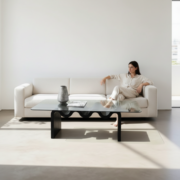 Hiroshi Square Glass Coffee Table, Glass Top