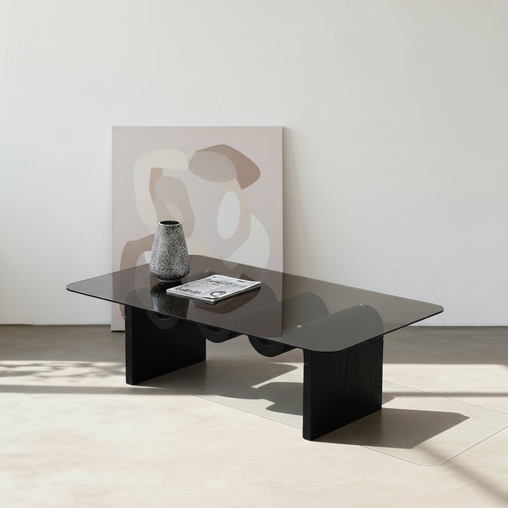 Hiroshi Square Glass Coffee Table, Glass Top