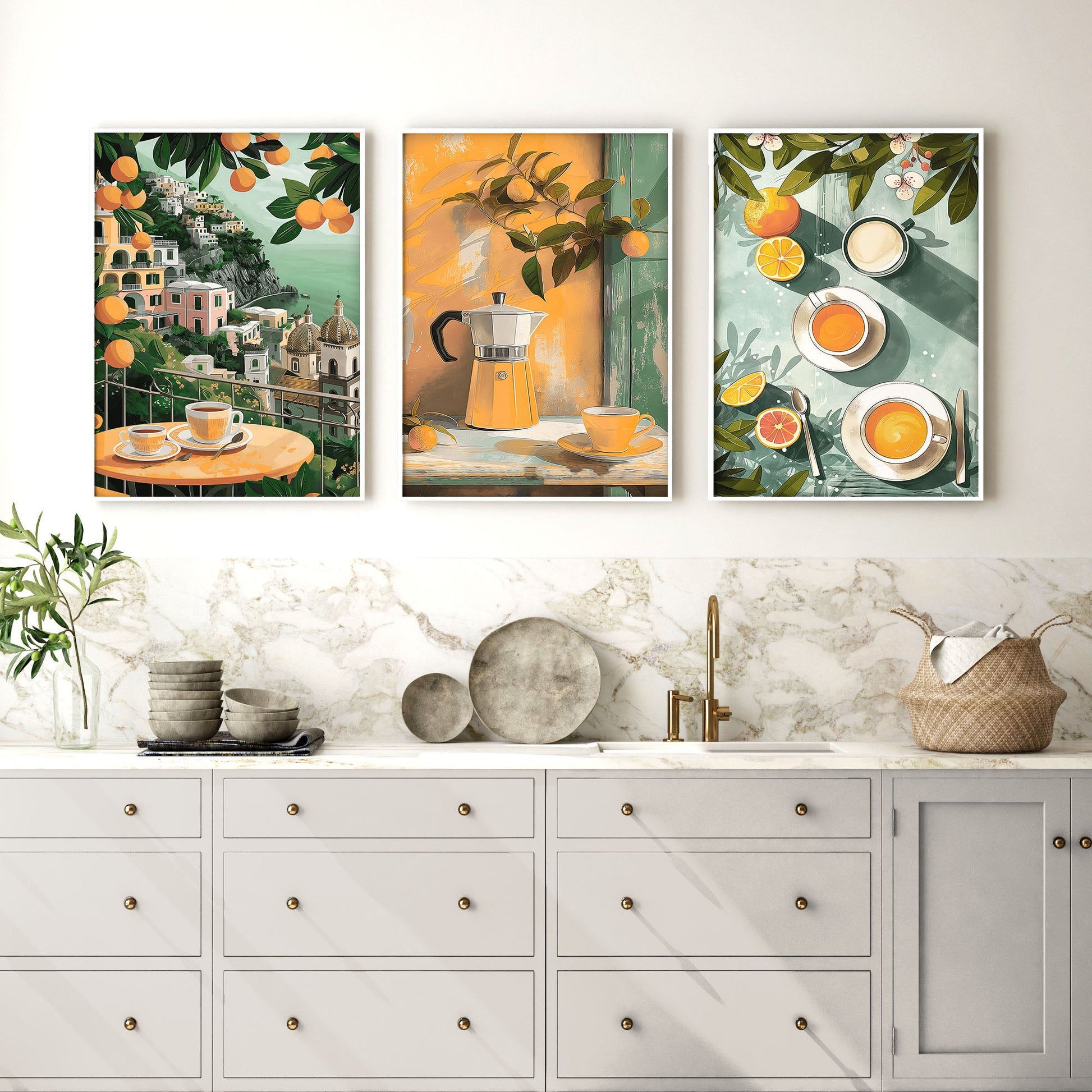 Home Decor Items For Kitchen | Set of 3 Italian Lifestyle Wall art Prints