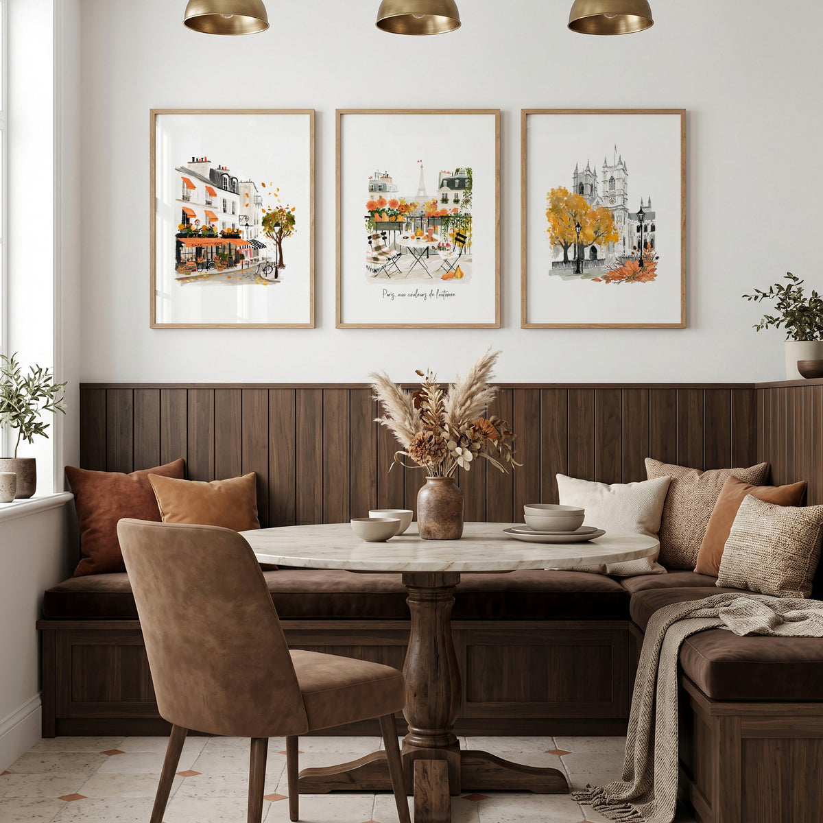 House Wall Art Paris Autumn Watercolour wall art | "Paris aux couleurs de l'automne" displayed on a wall in a styled room