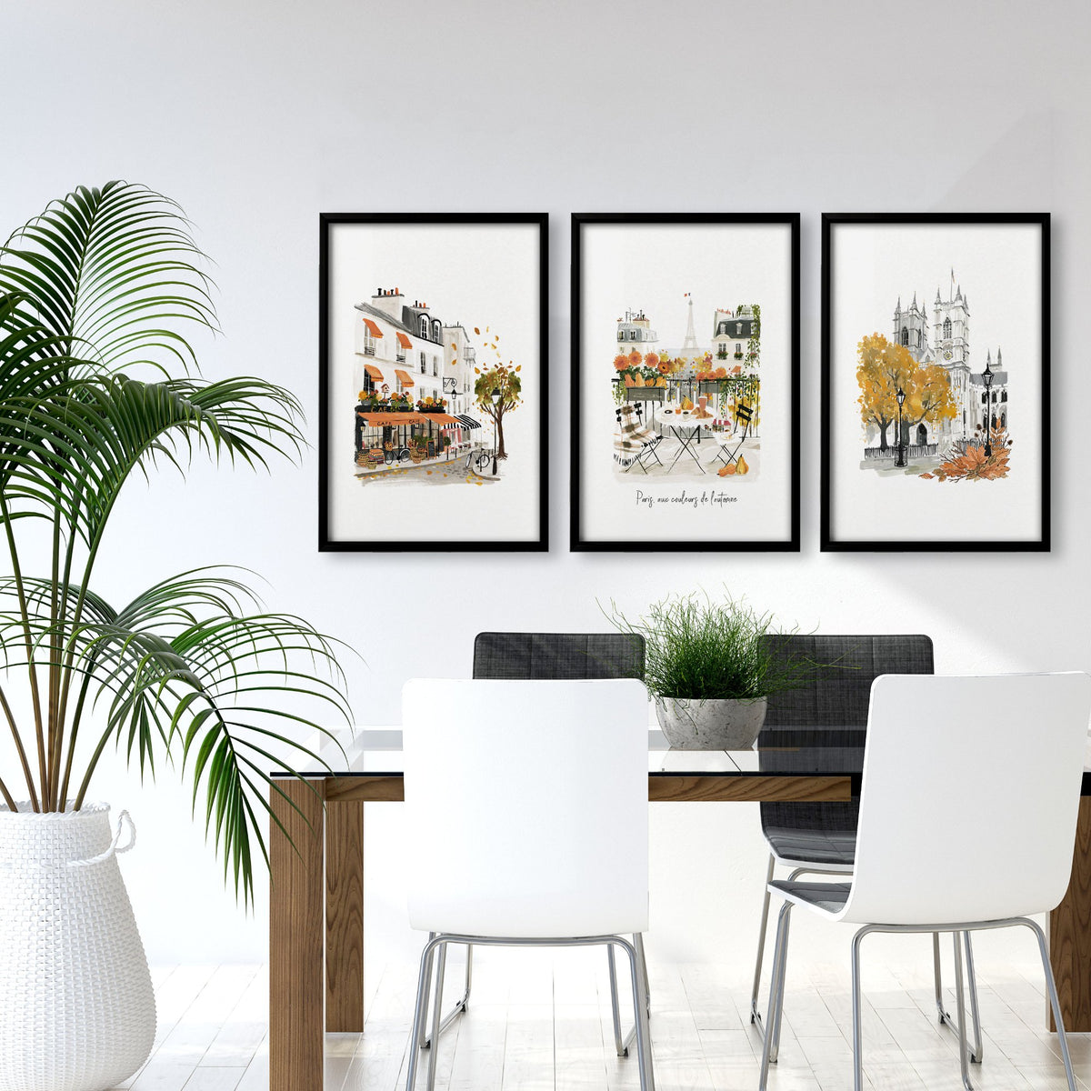 House Wall Art Paris Autumn Watercolour wall art | "Paris aux couleurs de l'automne" displayed on a wall in a styled room — view 4
