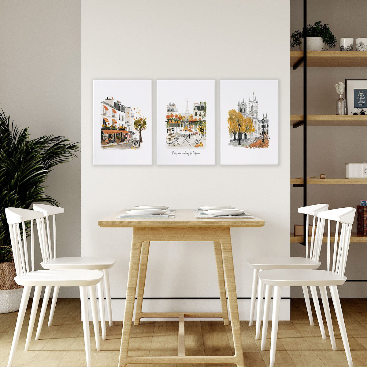 House Wall Art Paris Autumn Watercolour wall art | "Paris aux couleurs de l'automne" displayed on a wall in a styled room — view 5