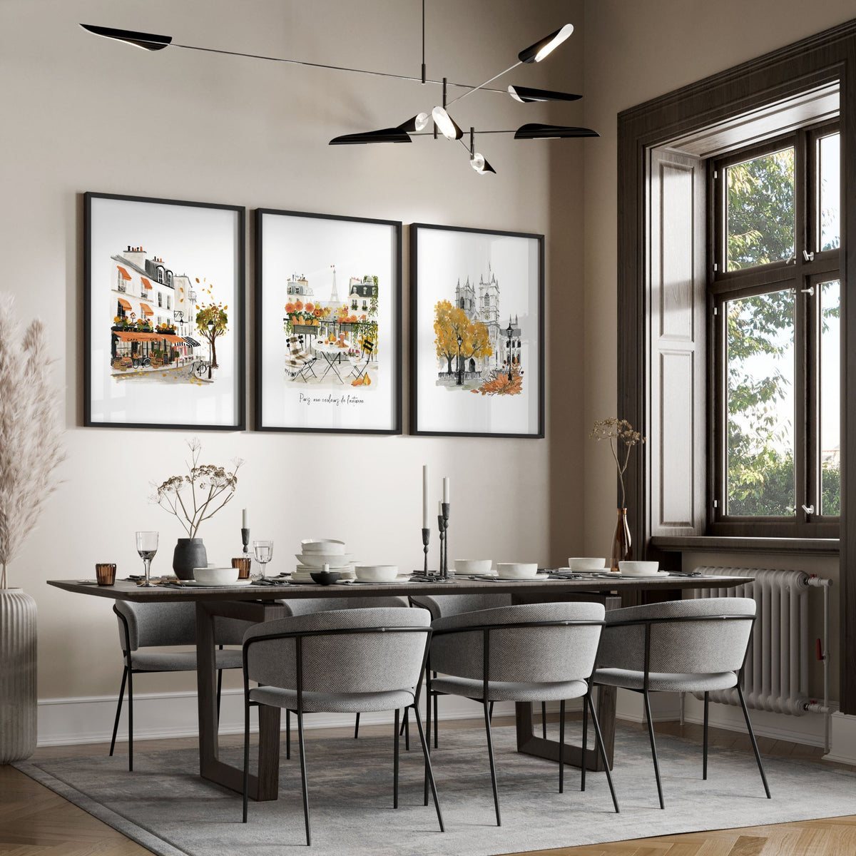 House Wall Art Paris Autumn Watercolour wall art | "Paris aux couleurs de l'automne" displayed on a wall in a styled room — view 7