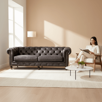 Hoxton Antique Black 3 Seat Chesterfield Leather Sofa