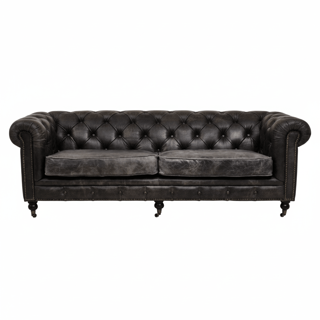 Hoxton Antique Black 3 Seat Chesterfield Leather Sofa