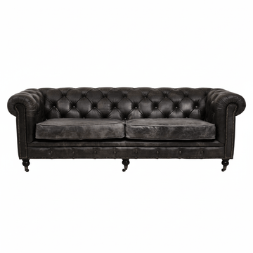 Hoxton Antique Black 3 Seat Chesterfield Leather Sofa