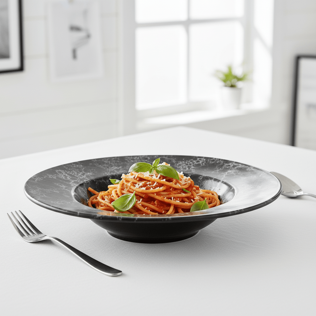 Hygge Black Marble Effect Pasta Bowl
