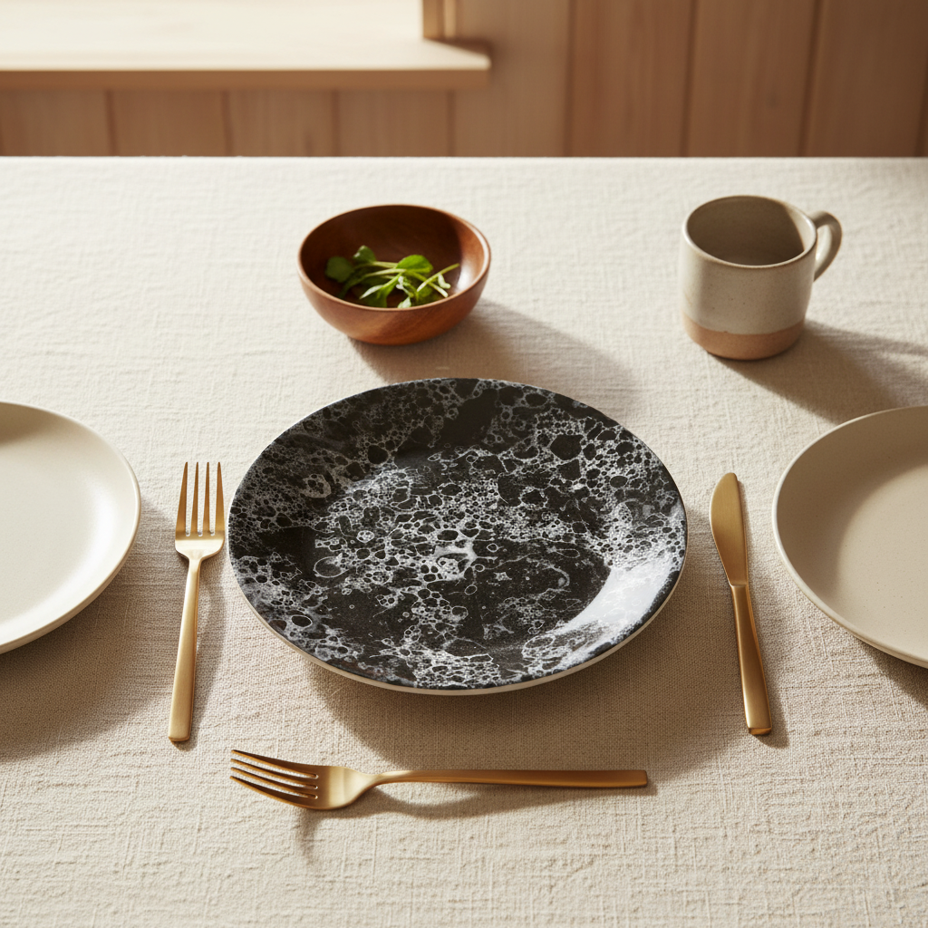 Hygge Black Marble Effect Dinner Plate
