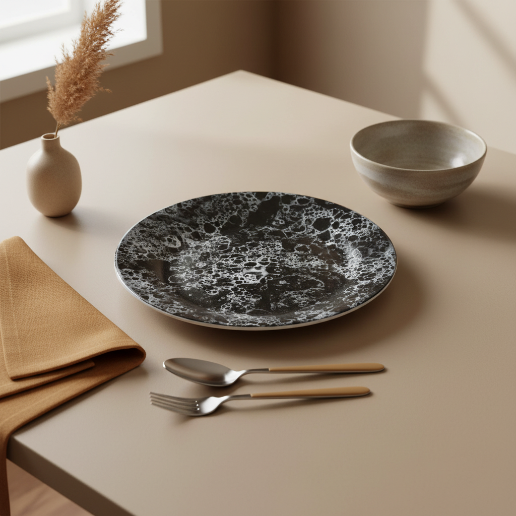 Hygge Black Marble Effect Dinner Plate