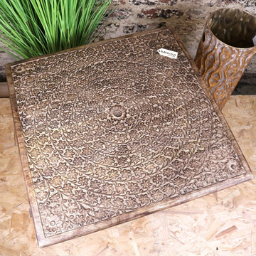 Ibra Large Side Table Burnt Mango Wood Hand Carved