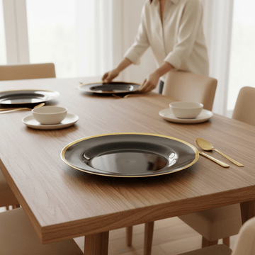 Ida Black Glass Charger Plate with Gold Rim