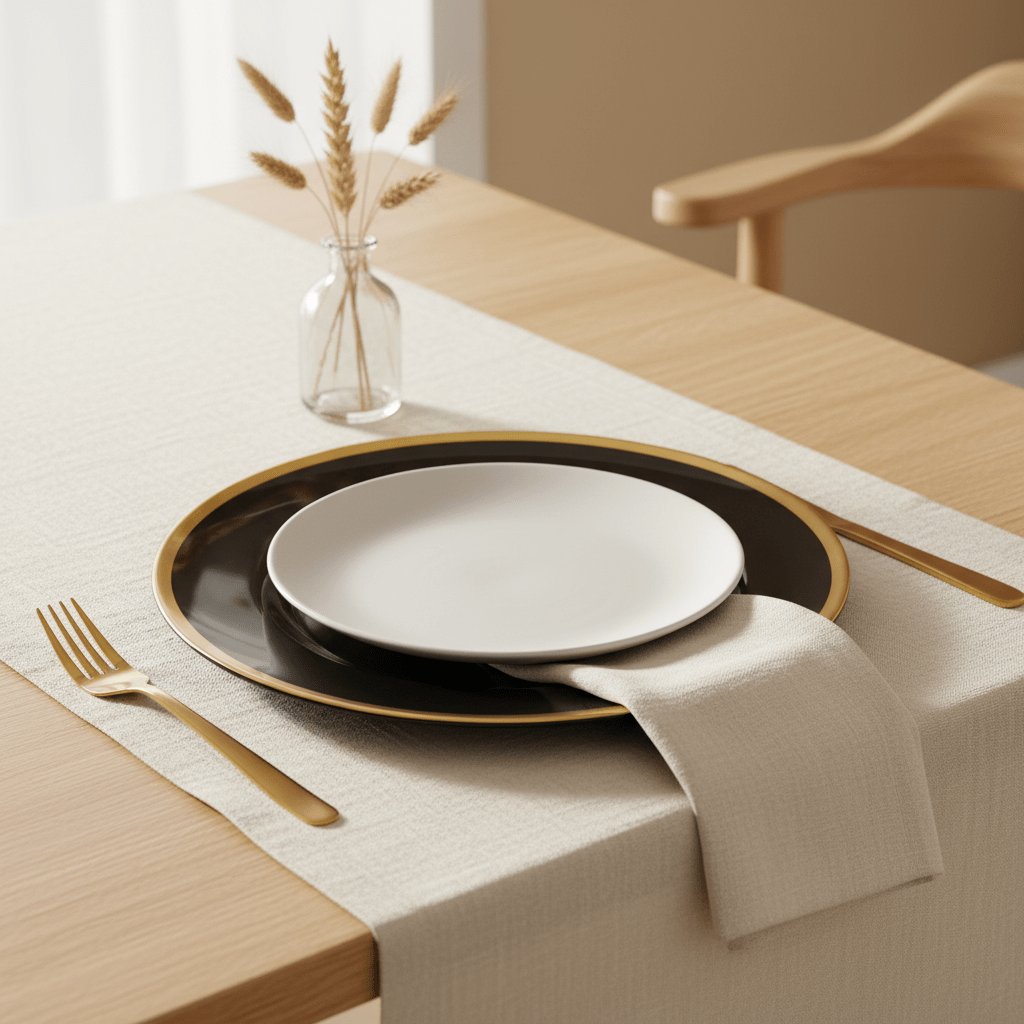 Ida Black Glass Charger Plate with Gold Rim
