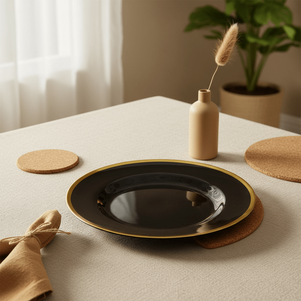 Ida Black Glass Charger Plate with Gold Rim