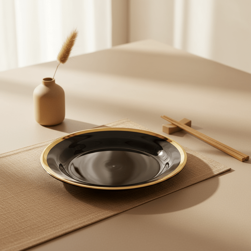 Ida Black Glass Dinner Plate with Gold Rim