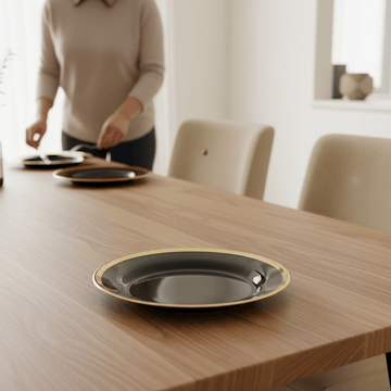 Ida Black Glass Dinner Plate with Gold Rim