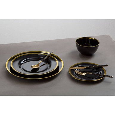 Ida Black Glass Dinner Plate with Gold Rim